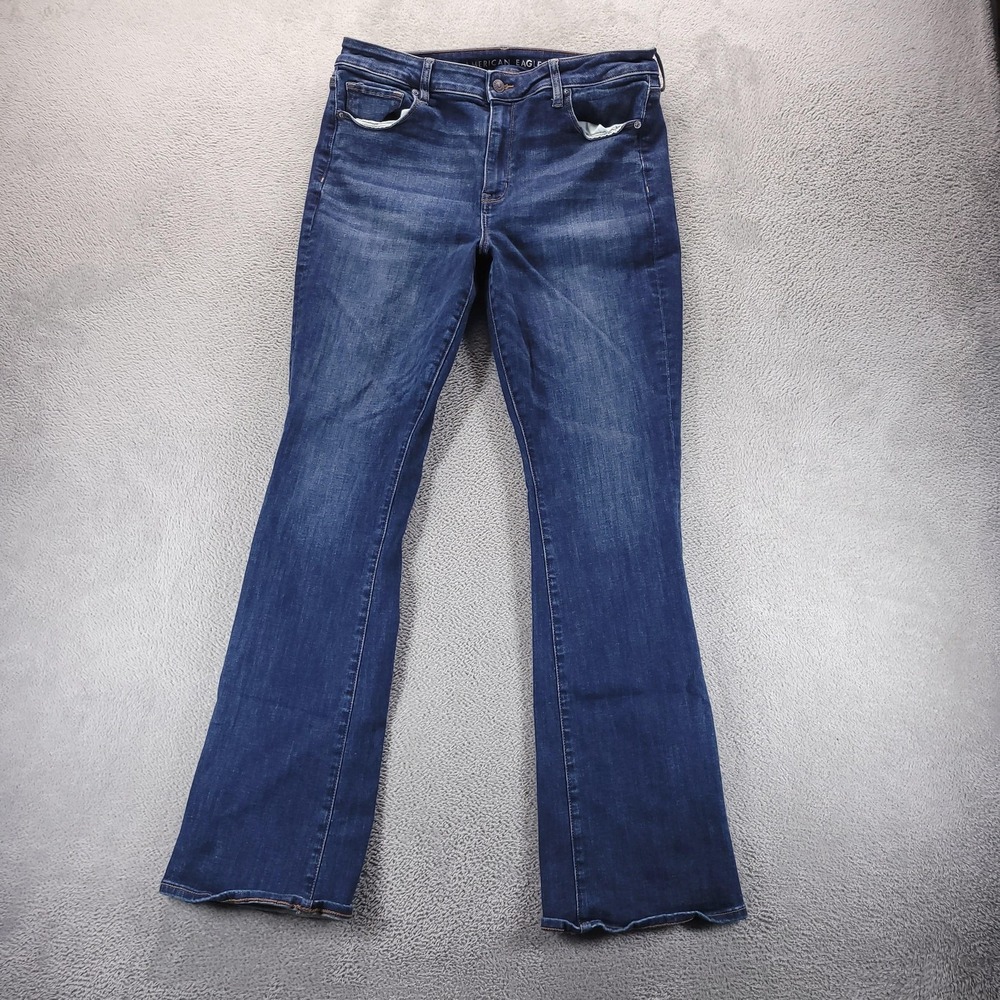 American Eagle Jeans Womens 16 Long Blue High Rise Skinny Kick Bootcut Stretch